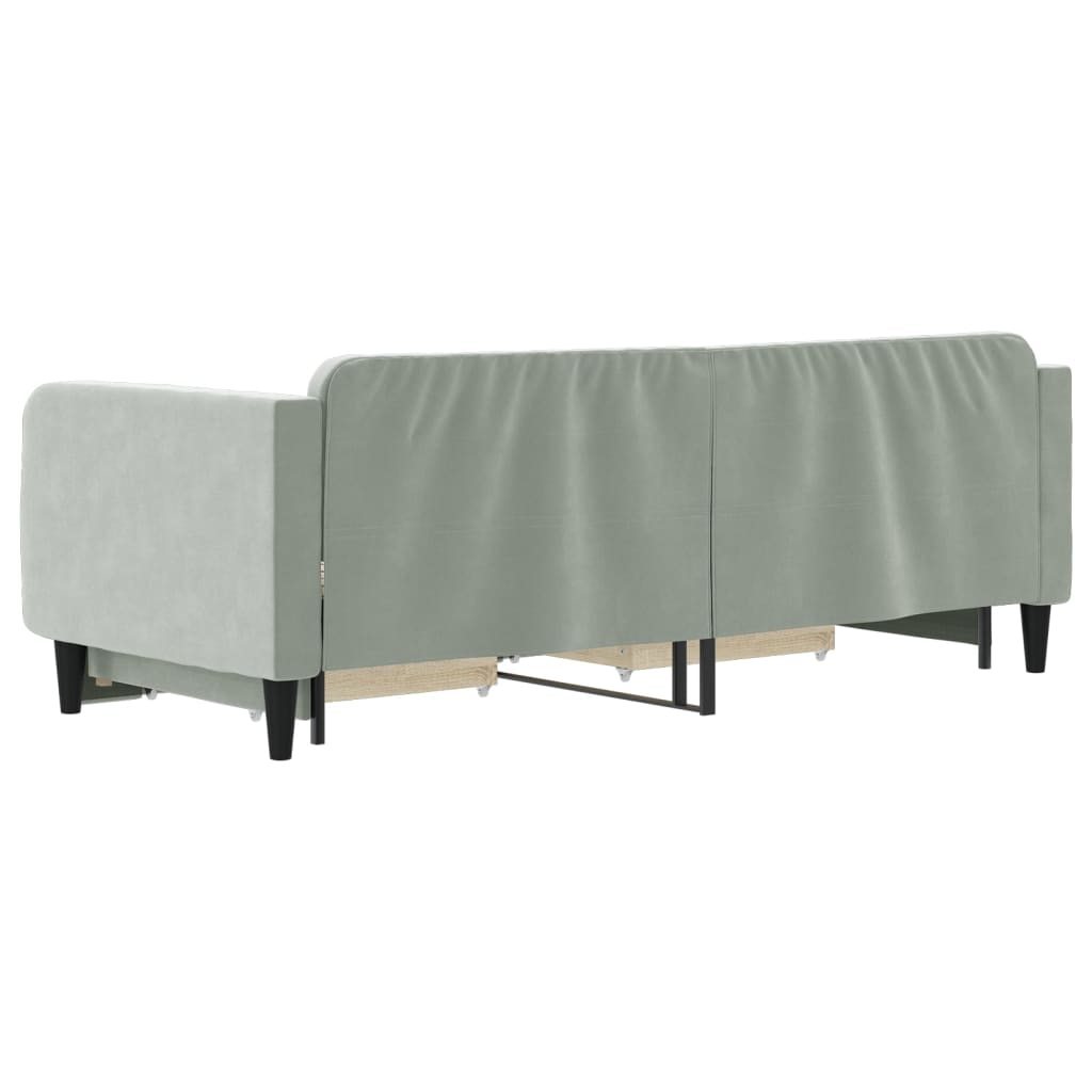 Slaapbank Onderschuifbed En Lades Fluweel Lichtgrijs 90 x 200 cm met onderschuifbed en lade