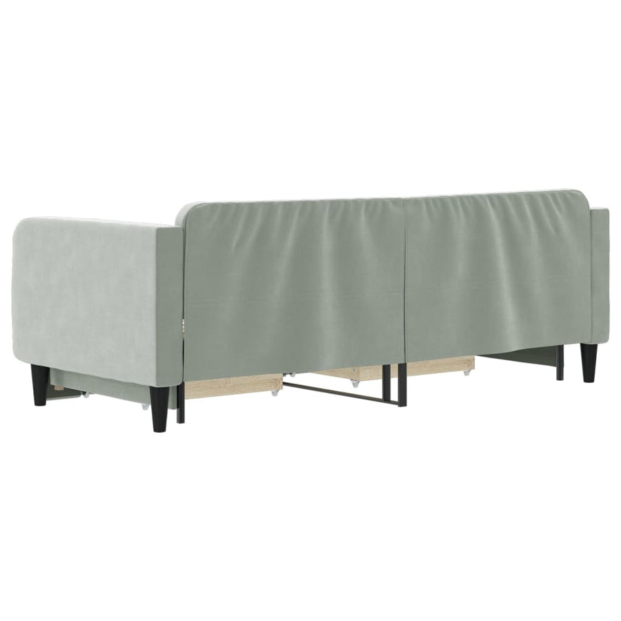 Slaapbank Onderschuifbed En Lades Fluweel Lichtgrijs 90 x 200 cm met onderschuifbed en lade