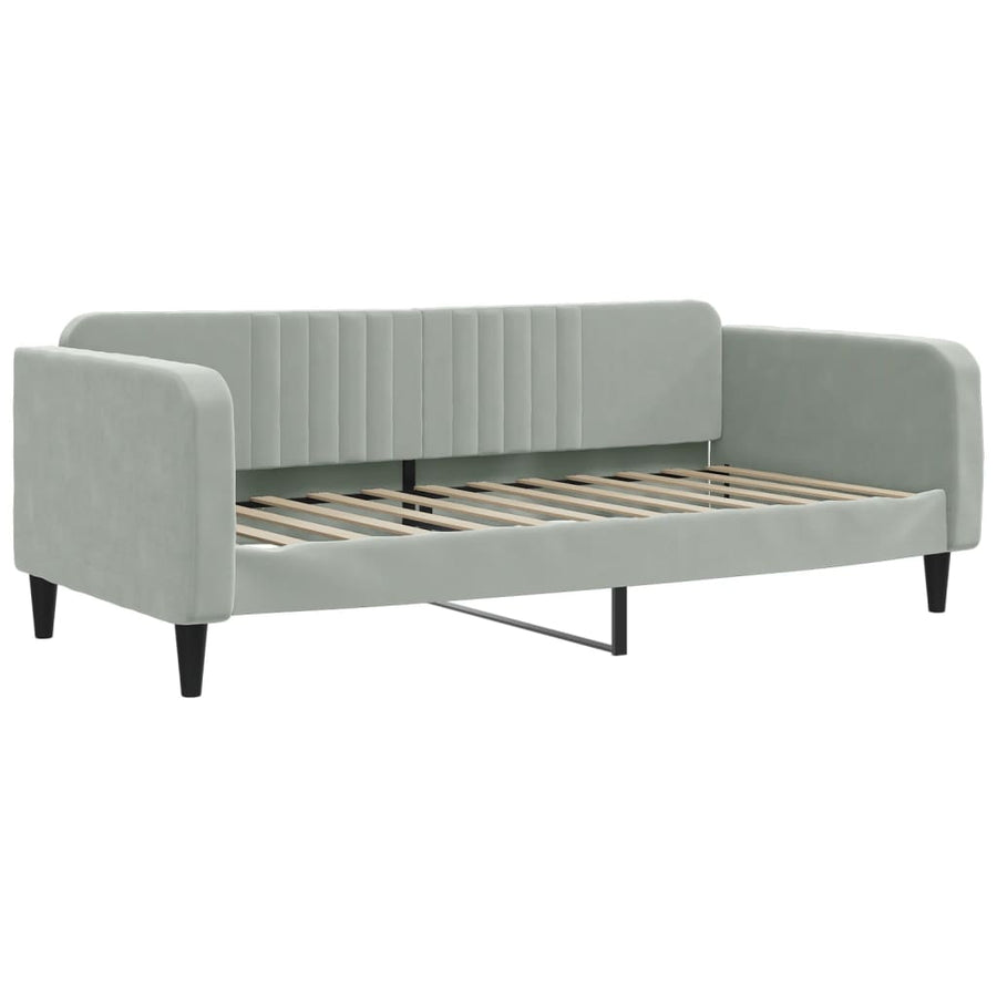 Slaapbank Onderschuifbed En Lades Fluweel Lichtgrijs 90 x 200 cm met onderschuifbed en lade