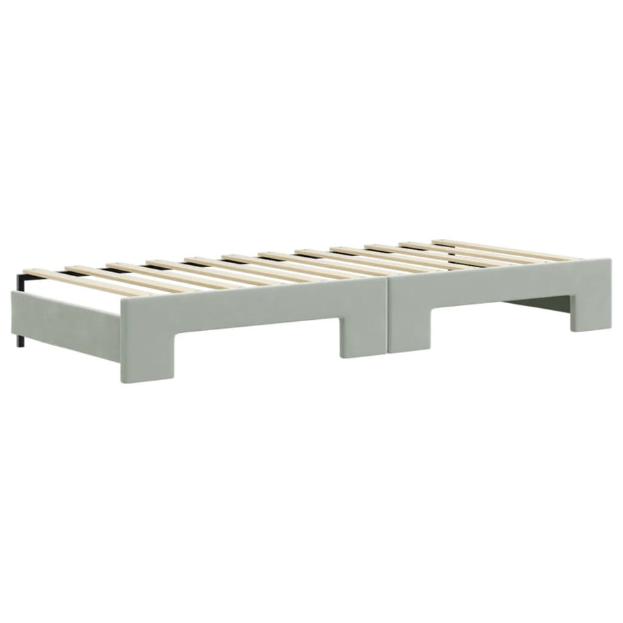 Slaapbank Onderschuifbed En Lades Fluweel Lichtgrijs 90 x 200 cm met onderschuifbed en lade
