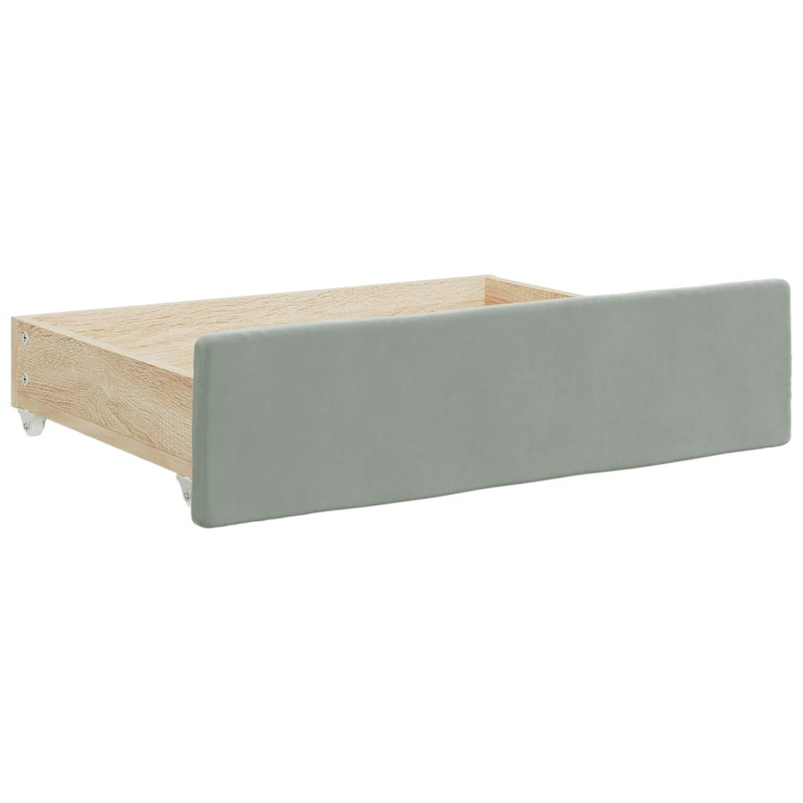 Slaapbank Onderschuifbed En Lades Fluweel Lichtgrijs 90 x 200 cm met onderschuifbed en lade