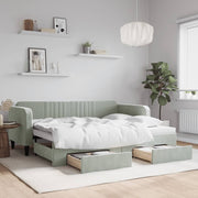 Daybed pull-out bed and drawers 90x200 cm velvet light grey
