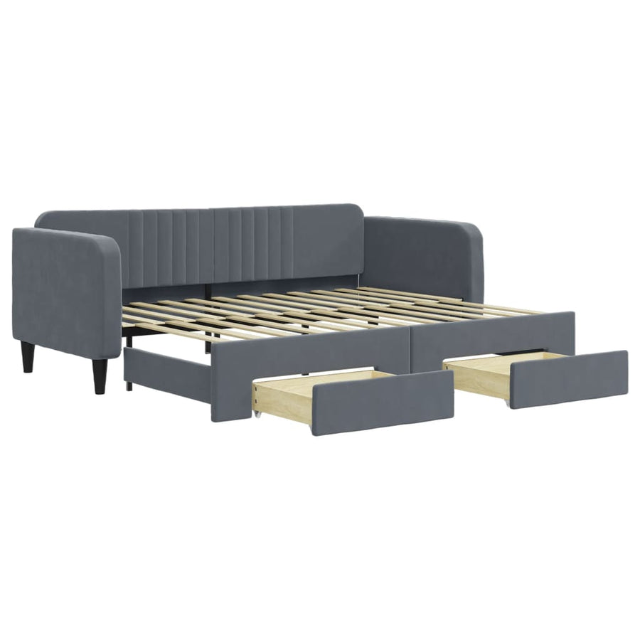 Slaapbank onderschuifbed en lades 90x200 cm fluweel donkergrijs