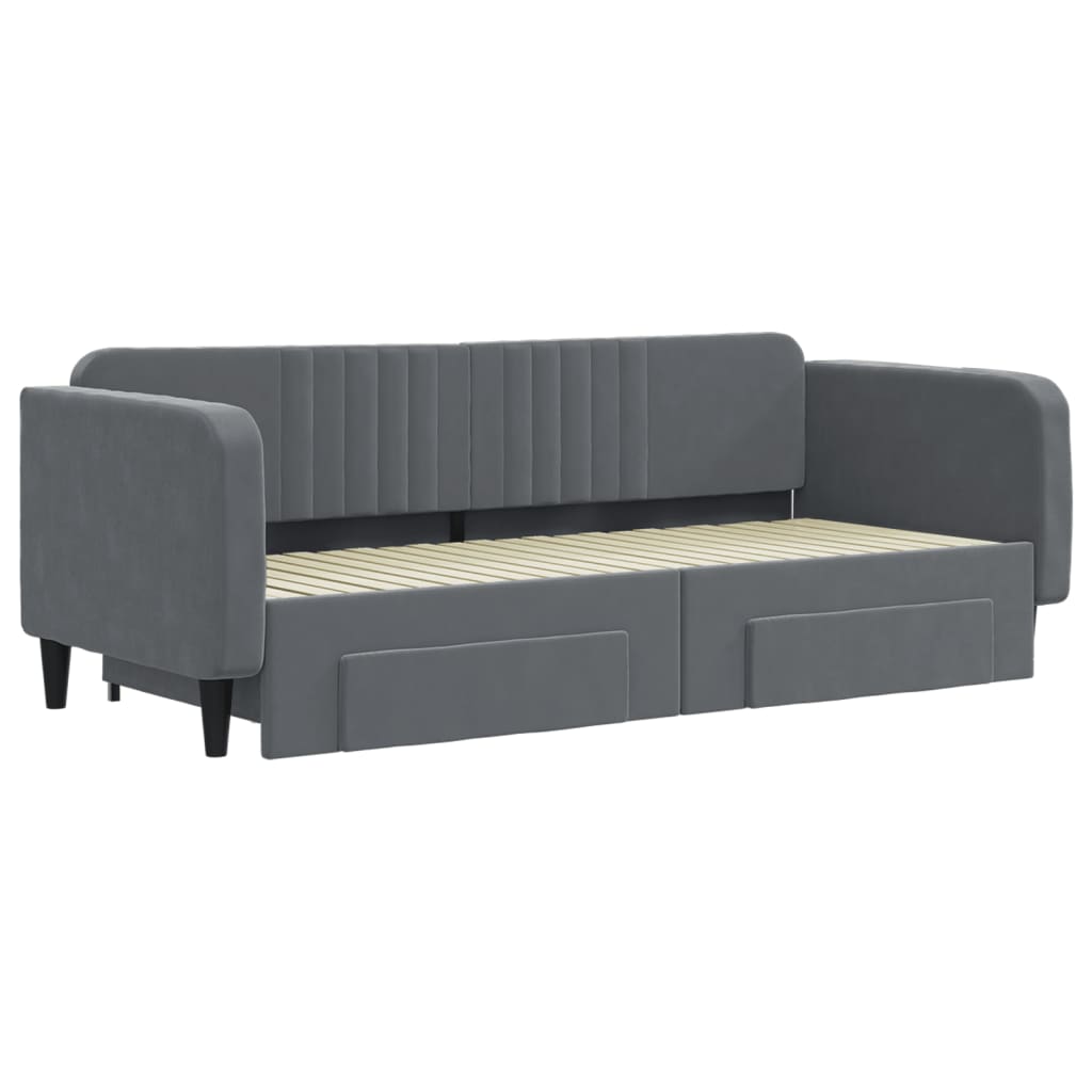 Slaapbank onderschuifbed en lades 90x200 cm fluweel donkergrijs