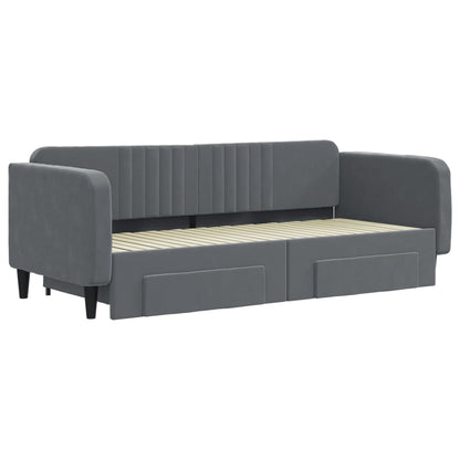 Slaapbank onderschuifbed en lades 90x200 cm fluweel donkergrijs