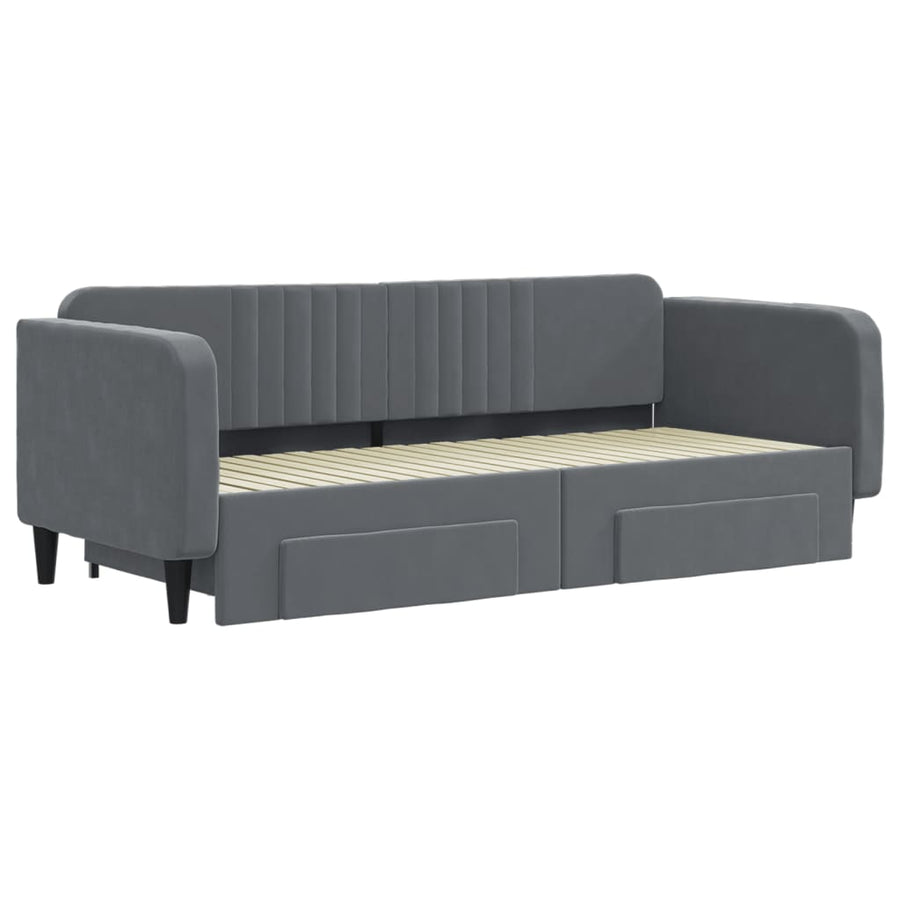 Slaapbank onderschuifbed en lades 90x200 cm fluweel donkergrijs