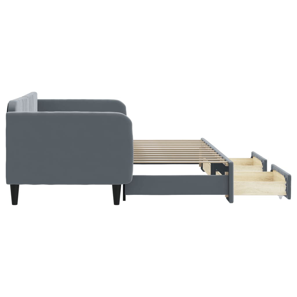 Slaapbank onderschuifbed en lades 90x200 cm fluweel donkergrijs