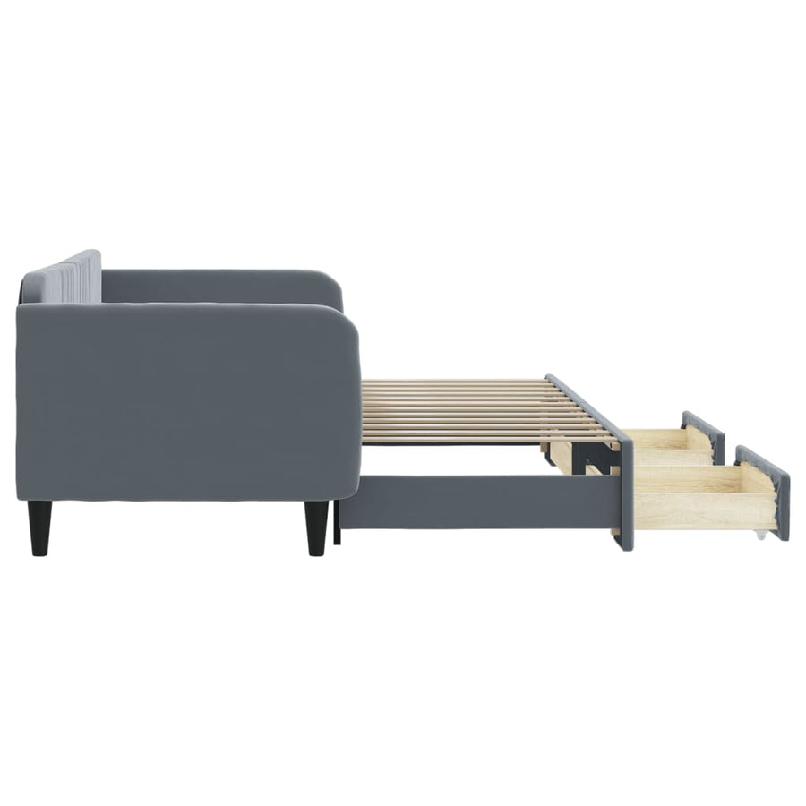 Slaapbank onderschuifbed en lades 90x200 cm fluweel donkergrijs