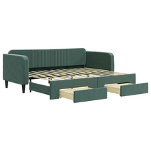 Slaapbank Onderschuifbed En Lades Fluweel Donkergroen 90 x 200 cm met onderschuifbed en lade