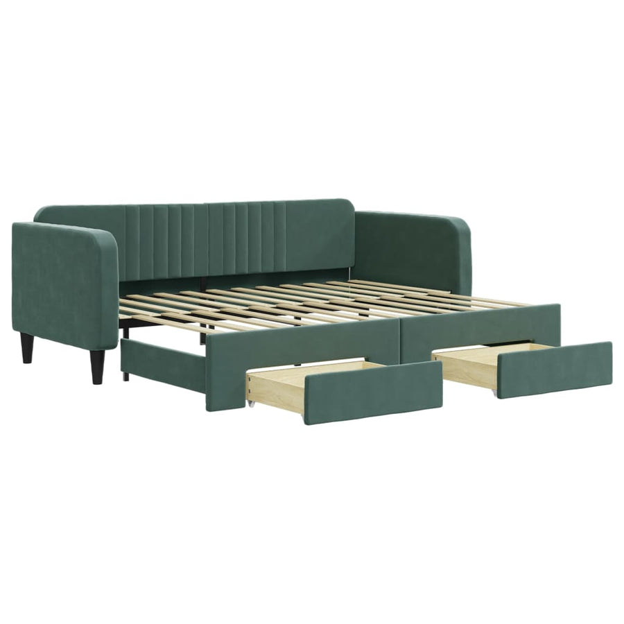 Slaapbank Onderschuifbed En Lades Fluweel Donkergroen 90 x 200 cm met onderschuifbed en lade