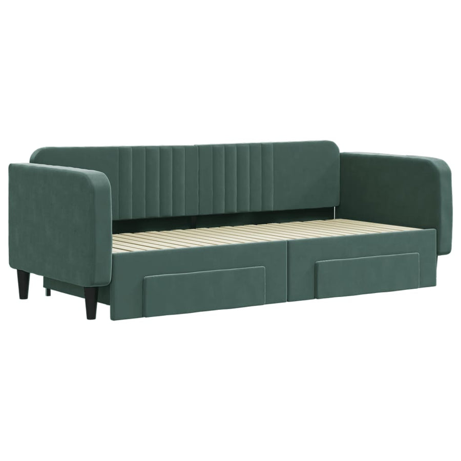 Slaapbank Onderschuifbed En Lades Fluweel Donkergroen 90 x 200 cm met onderschuifbed en lade