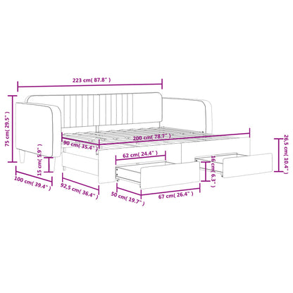 Slaapbank Onderschuifbed En Lades Fluweel Donkergroen 90 x 200 cm met onderschuifbed en lade