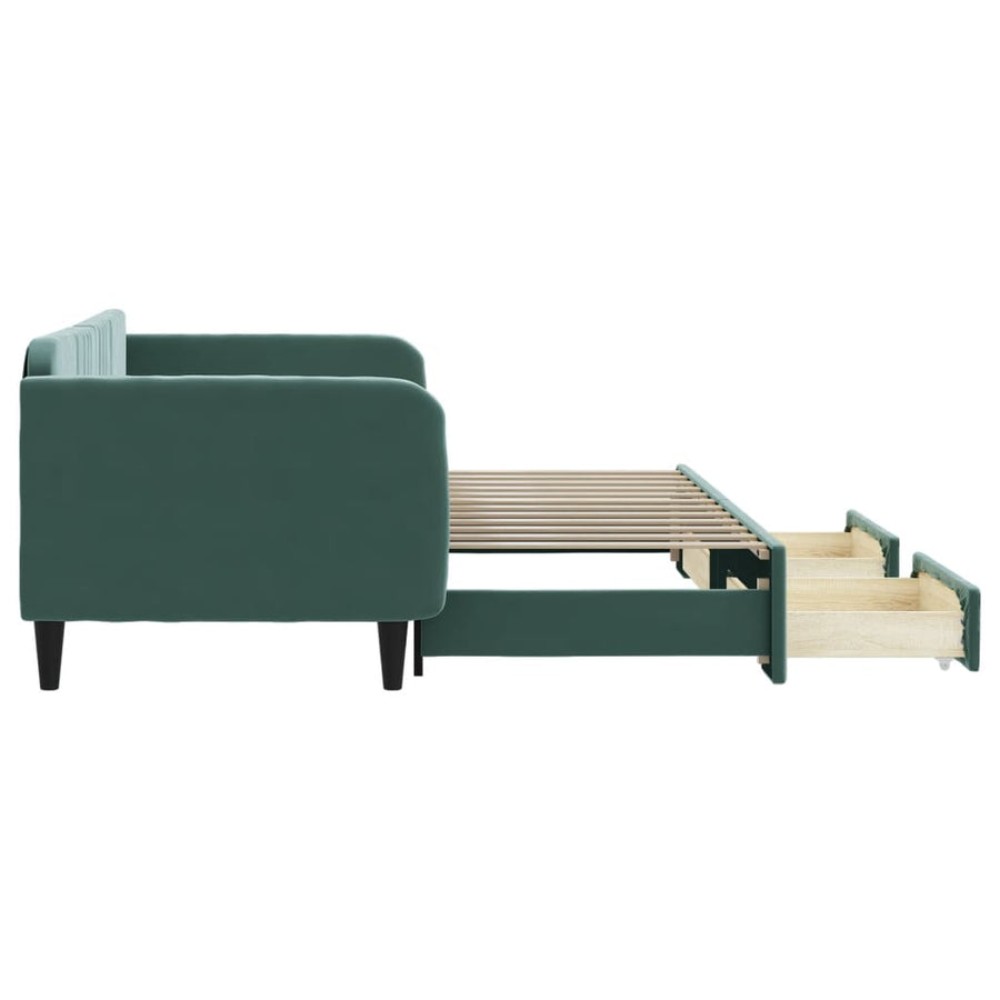 Slaapbank Onderschuifbed En Lades Fluweel Donkergroen 90 x 200 cm met onderschuifbed en lade