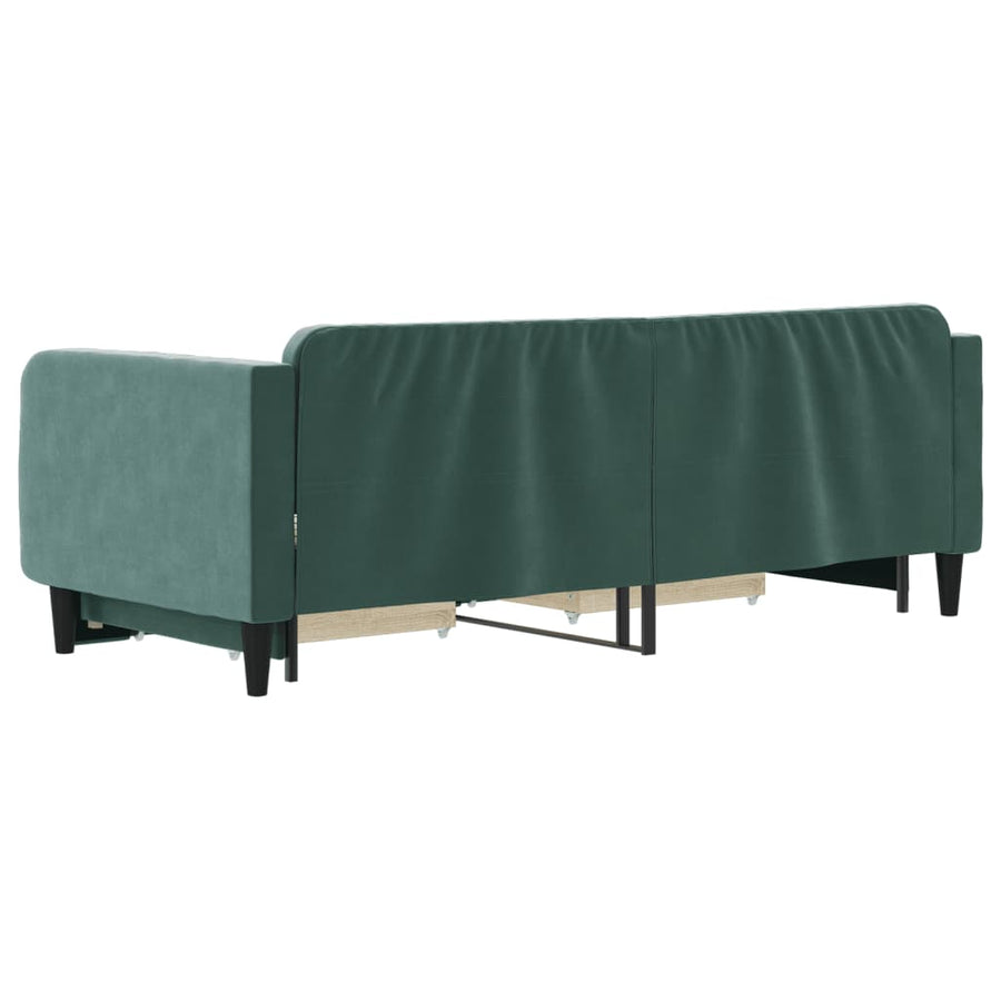 Slaapbank Onderschuifbed En Lades Fluweel Donkergroen 90 x 200 cm met onderschuifbed en lade