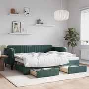 Slaapbank onderschuifbed 90x200 cm fluweel donkergroen