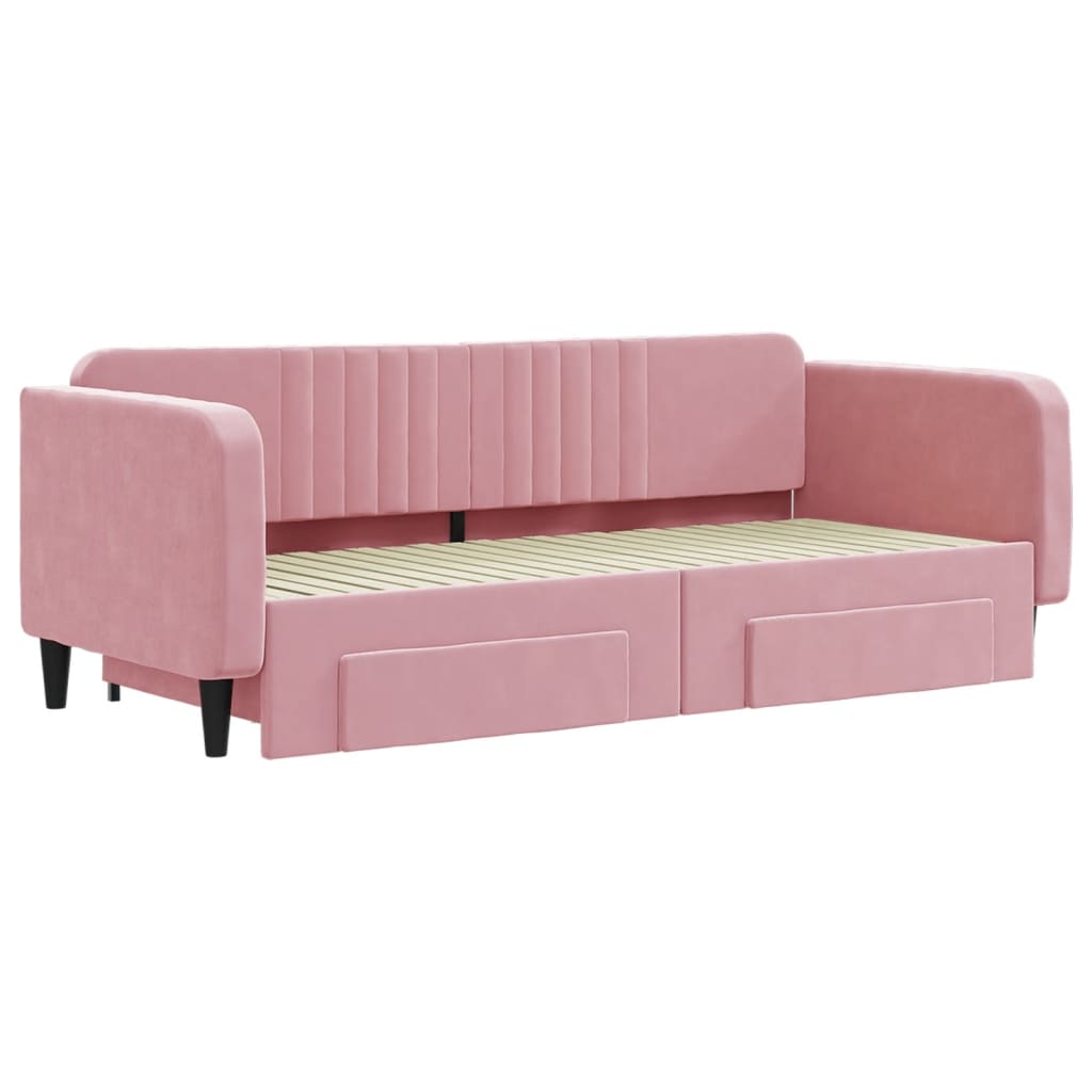Slaapbank met onderschuifbed en lades 90x200 cm fluweel roze