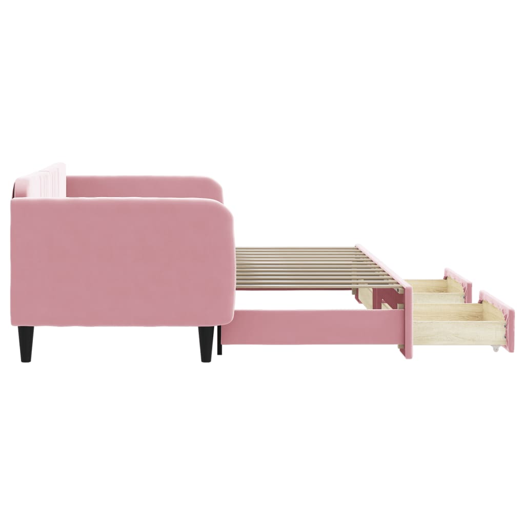 Slaapbank met onderschuifbed en lades 90x200 cm fluweel roze