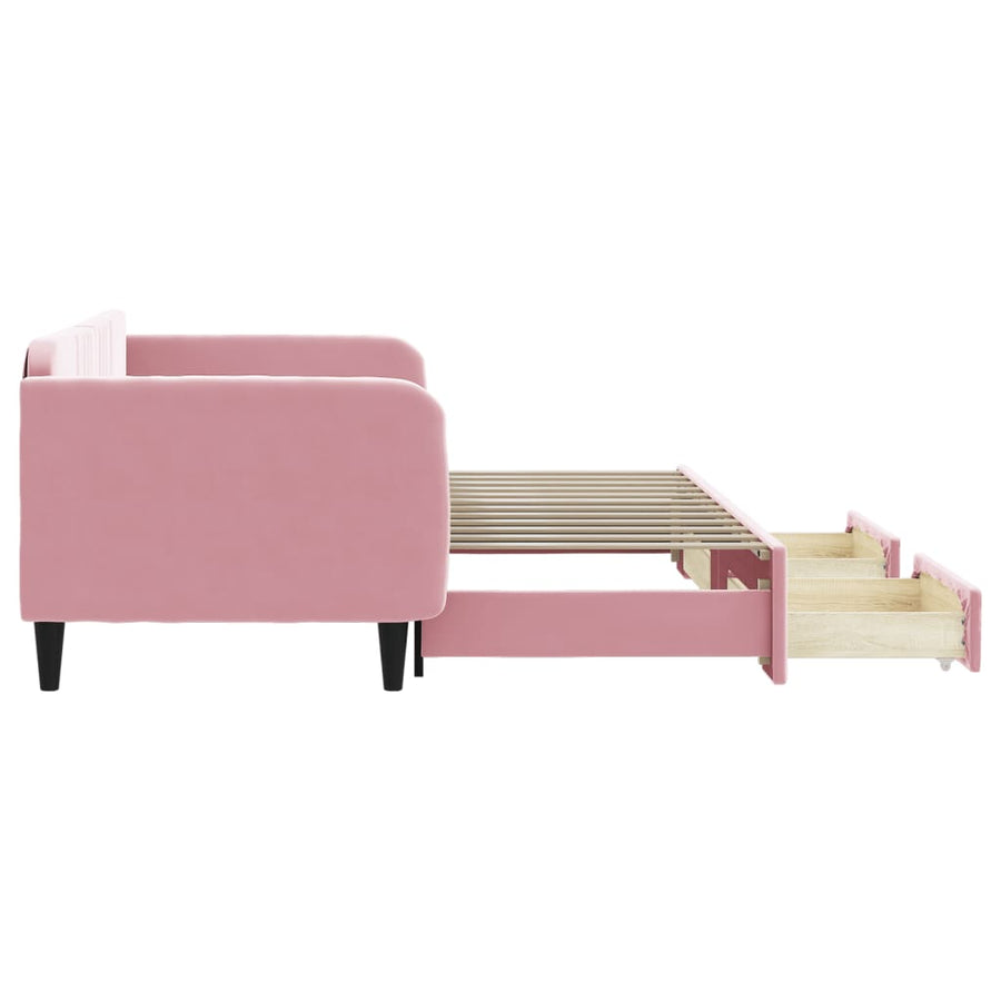 Slaapbank met onderschuifbed en lades 90x200 cm fluweel roze