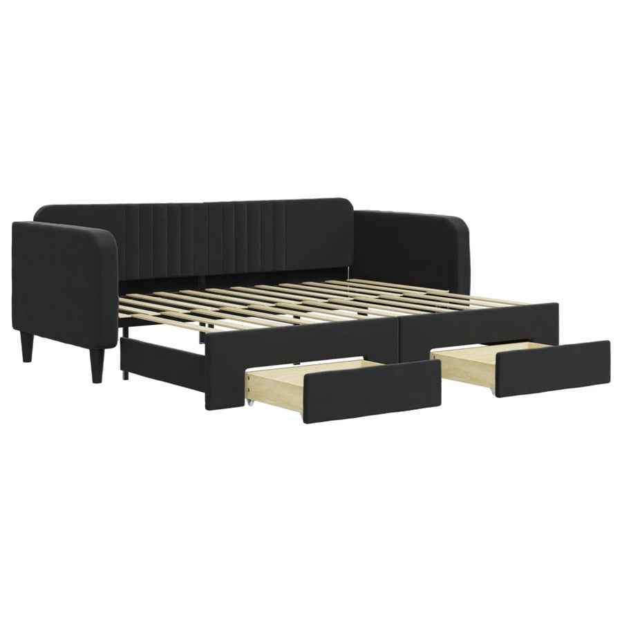 Slaapbank S Fluweel 90 x 200 cm Zwart met onderschuifbed en lade