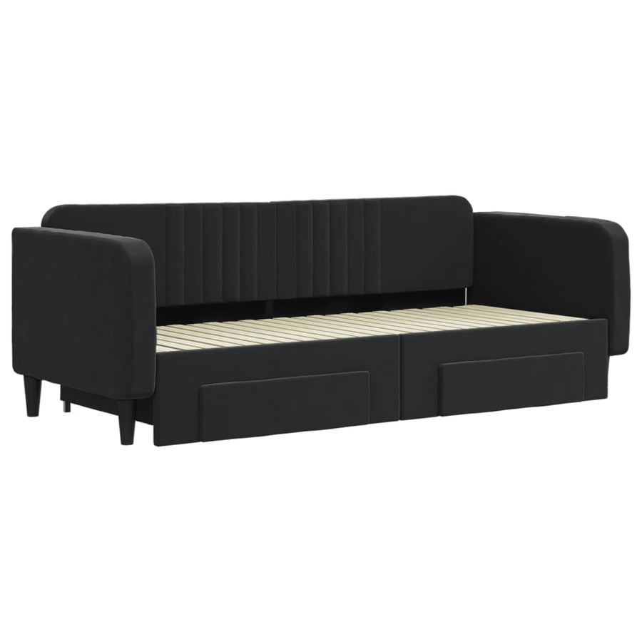 Slaapbank S Fluweel 90 x 200 cm Zwart met onderschuifbed en lade