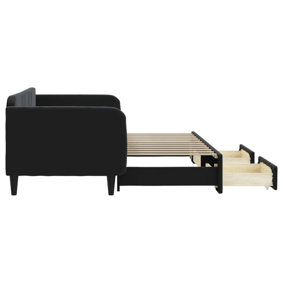 Slaapbank S Fluweel 90 x 200 cm Zwart met onderschuifbed en lade