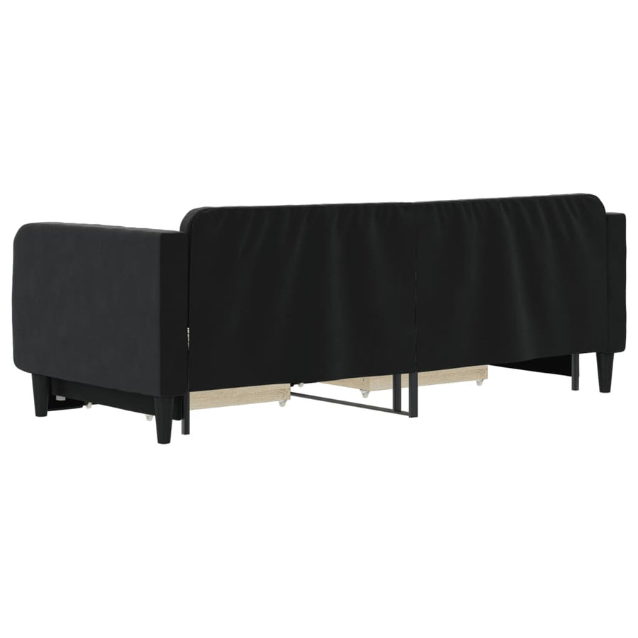 Slaapbank S Fluweel 90 x 200 cm Zwart met onderschuifbed en lade