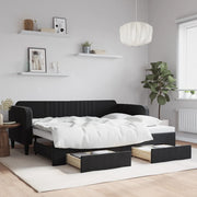 Slaapbank 90x200 cm fluweel zwart met onderschuifbed en lades