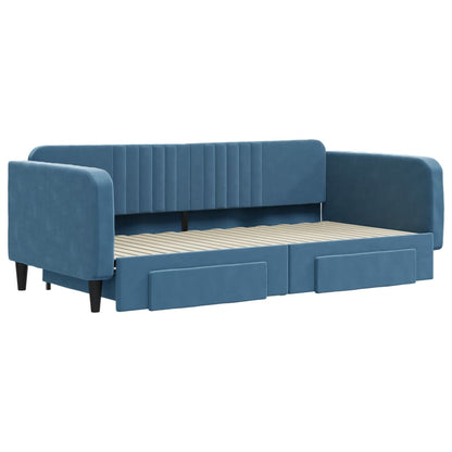 Slaapbank S Fluweel 100 x 200 cm Blauw met onderschuifbed en lade