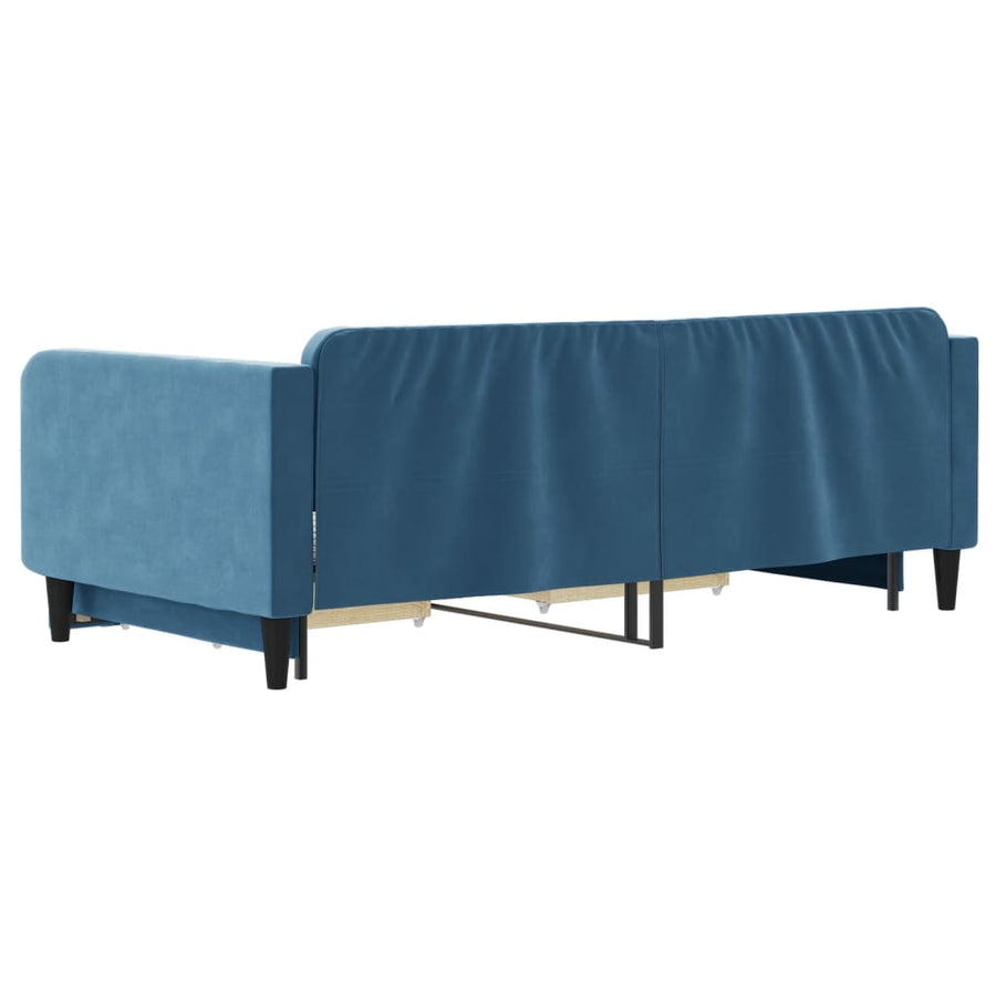 Slaapbank S Fluweel 100 x 200 cm Blauw met onderschuifbed en lade