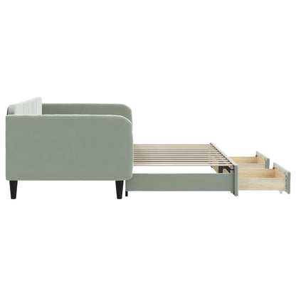 Slaapbank Onderschuifbed En Lades Fluweel 100 x 200 cm Lichtgrijs met onderschuifbed en lade