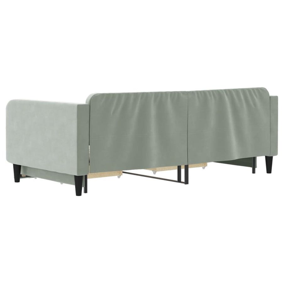 Slaapbank Onderschuifbed En Lades Fluweel 100 x 200 cm Lichtgrijs met onderschuifbed en lade
