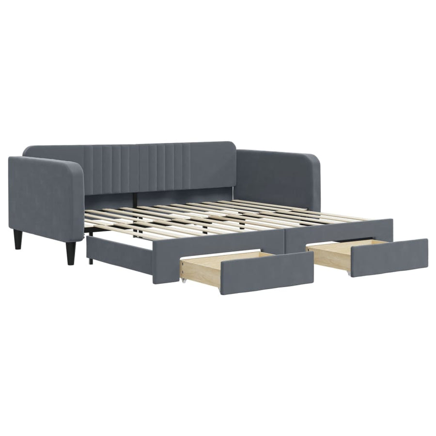Slaapbank onderschuifbed lades 100x200 cm fluweel donkergrijs