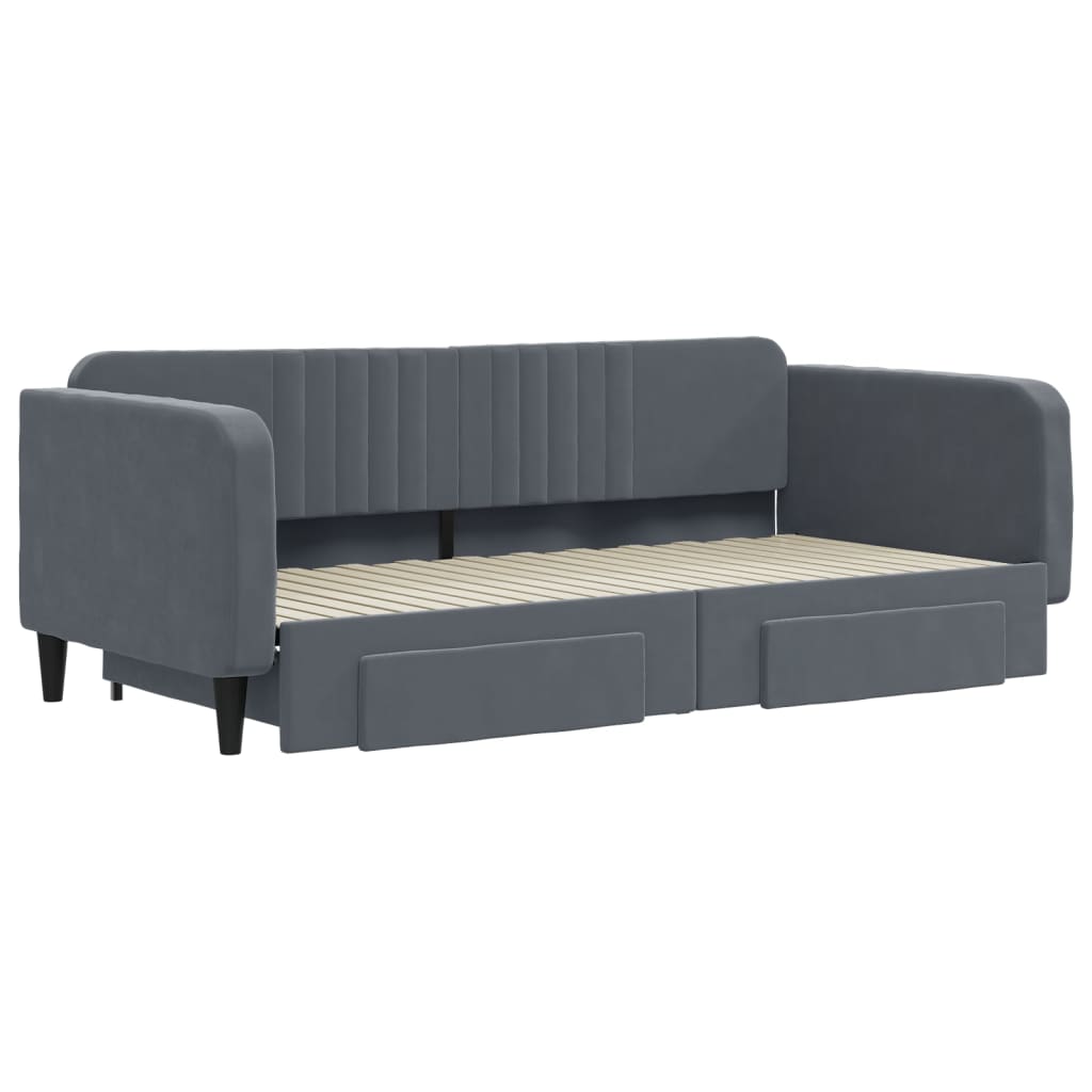 Slaapbank onderschuifbed lades 100x200 cm fluweel donkergrijs