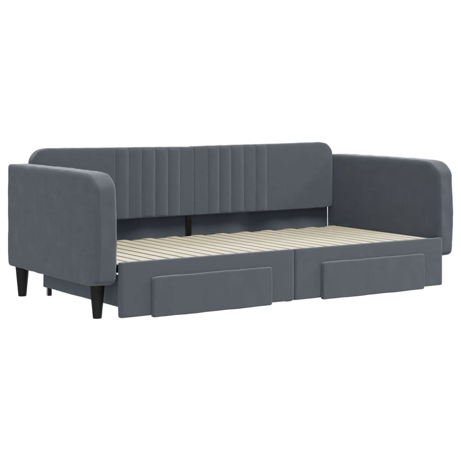 Slaapbank onderschuifbed lades 100x200 cm fluweel donkergrijs