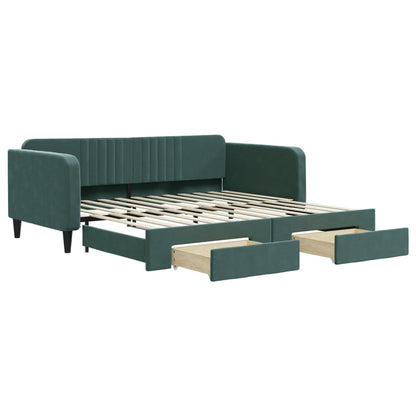 Slaapbank Onderschuifbed Lades Fluweel Donkergroen 100 x 200 cm met onderschuifbed en lade
