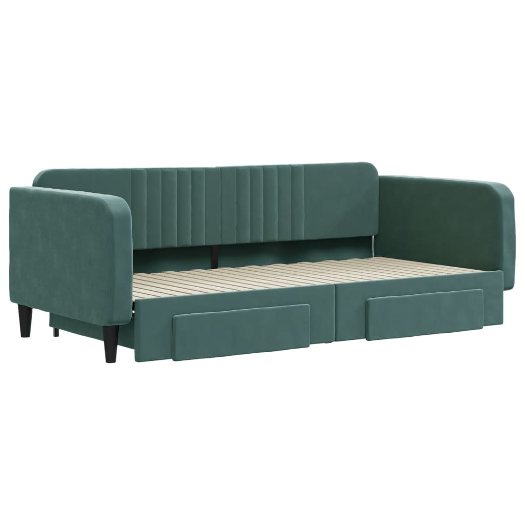 Slaapbank Onderschuifbed Lades Fluweel Donkergroen 100 x 200 cm met onderschuifbed en lade