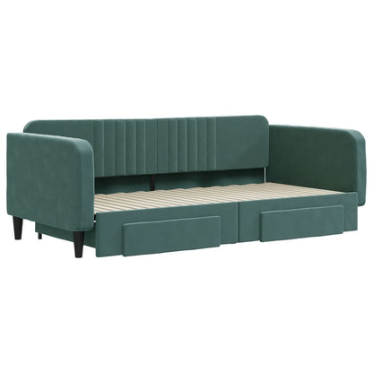 Slaapbank Onderschuifbed Lades Fluweel Donkergroen 100 x 200 cm met onderschuifbed en lade
