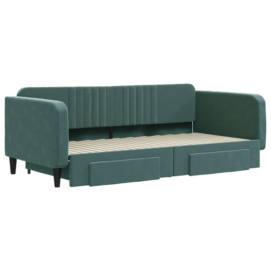 Slaapbank Onderschuifbed Lades Fluweel Donkergroen 100 x 200 cm met onderschuifbed en lade