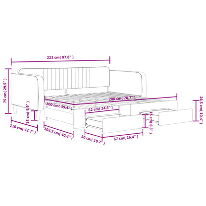 Slaapbank Onderschuifbed Lades Fluweel Donkergroen 100 x 200 cm met onderschuifbed en lade
