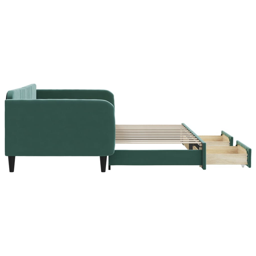 Slaapbank Onderschuifbed Lades Fluweel Donkergroen 100 x 200 cm met onderschuifbed en lade