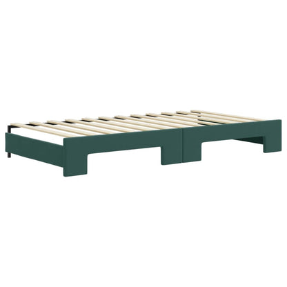 Slaapbank Onderschuifbed Lades Fluweel Donkergroen 100 x 200 cm met onderschuifbed en lade