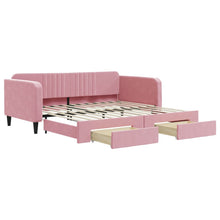 Slaapbank met onderschuifbed en lades 100x200 cm fluweel roze
