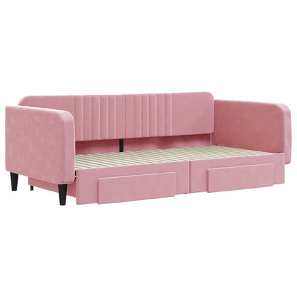 Slaapbank met onderschuifbed en lades 100x200 cm fluweel roze
