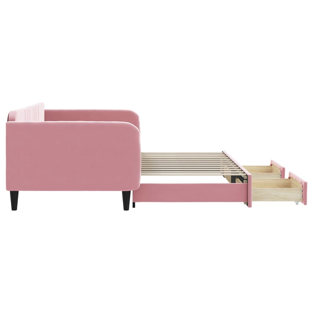 Slaapbank met onderschuifbed en lades 100x200 cm fluweel roze