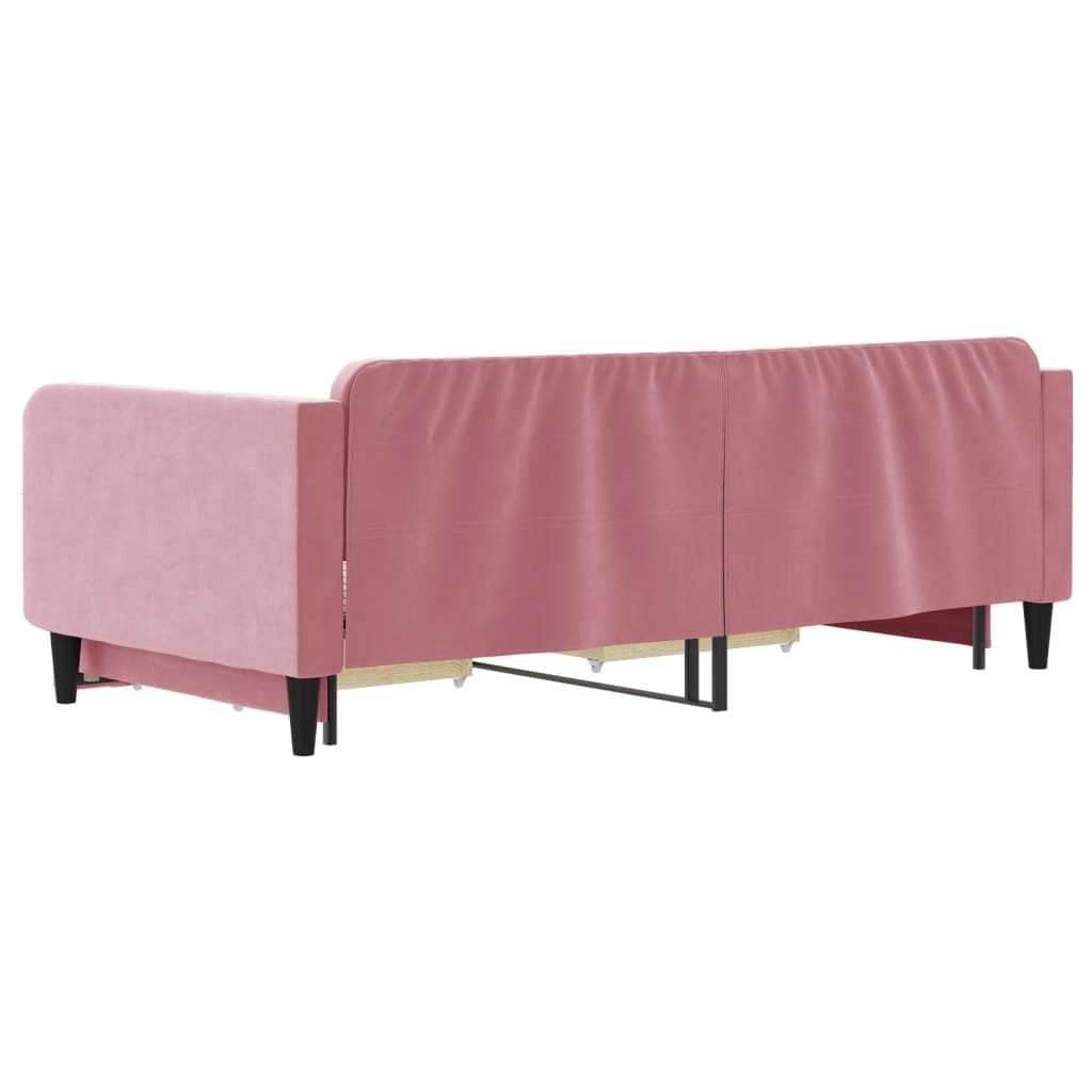 Slaapbank met onderschuifbed en lades 100x200 cm fluweel roze