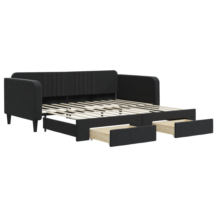 Slaapbank S Fluweel 100 x 200 cm Zwart met onderschuifbed en lade