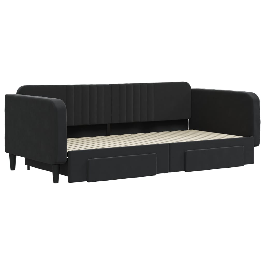 Slaapbank S Fluweel 100 x 200 cm Zwart met onderschuifbed en lade