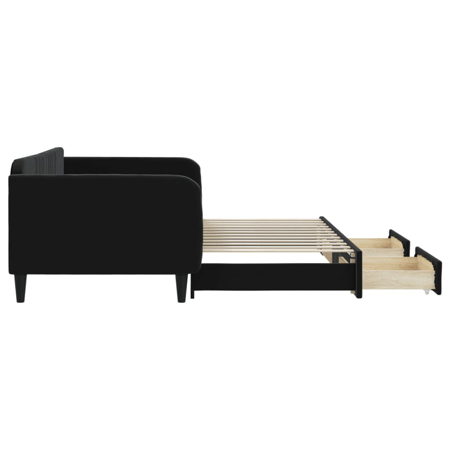 Slaapbank S Fluweel 100 x 200 cm Zwart met onderschuifbed en lade