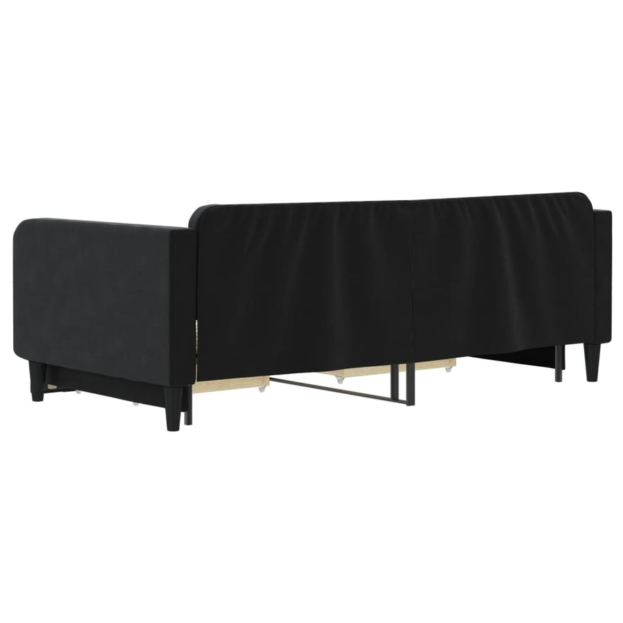 Slaapbank S Fluweel 100 x 200 cm Zwart met onderschuifbed en lade