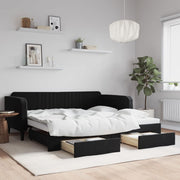 Slaapbank met onderschuifbed 100x200 cm fluweel zwart